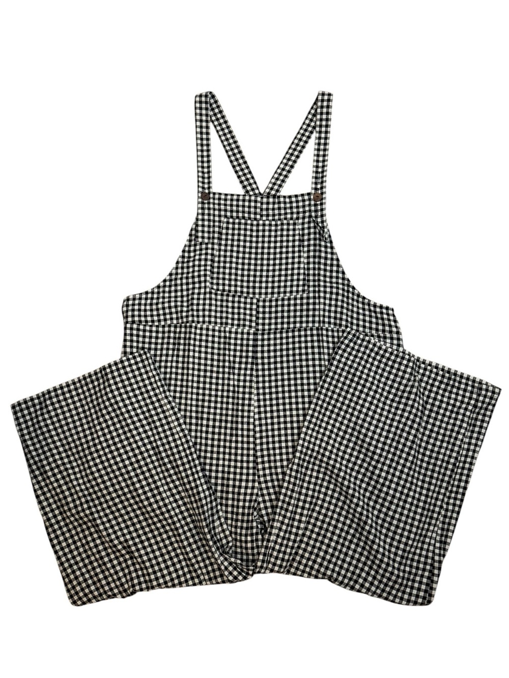 Polagram Gingham Plaid Bib Jumpsuit Overalls Wide Leg Black White 2X